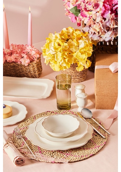Karaca  Daisy Gold Wave Shape Kayıklı 27 Parça 6 Kişilik Porselen Yemek Takımı