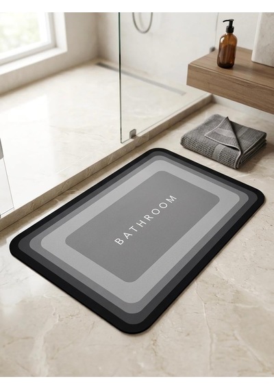 Banyo Paspası Süper Su Emici Kaymaz Tabanlı Dikdörtgen Diatomit Paspas 60x40cm Gri Altın - Beyaz - Siyah