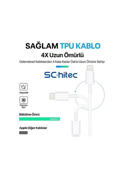 6a 100w Type-c To Lightning Hızlı Data Ve Şarj Kablosu 3 Metre Beyaz Sx31 Diğer