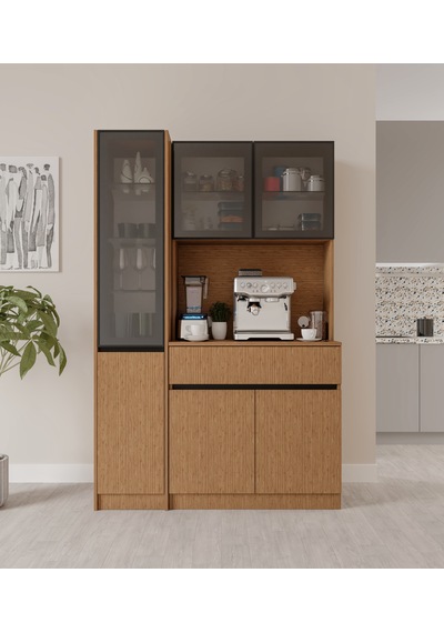 Bambu Midi Sol Vitrinli Komple Mdf Led Aydınlatmalı Kahve Köşesi