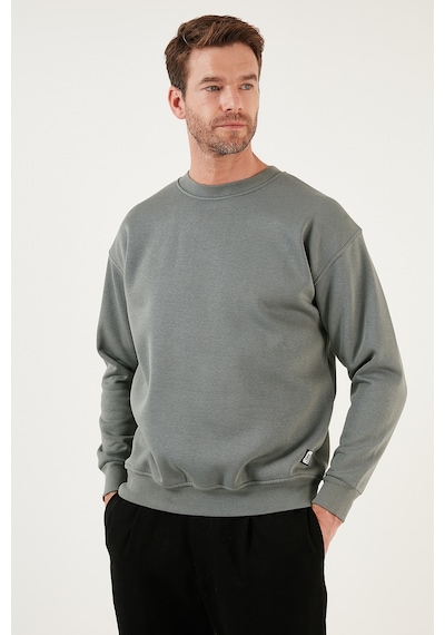 Buratti Regular Fit Bisiklet Yaka Pamuklu Içi Tüylü Yumuşak Şardonlu Erkek Sweat 5905255 Açık Haki