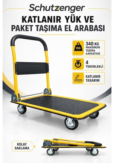 Maksimum 340 Kg Kapasiteli Platformlu Taşıma Arabası Katlanabilir 4 Tekerlekli Yük Ve Koli Taşıma Arabası