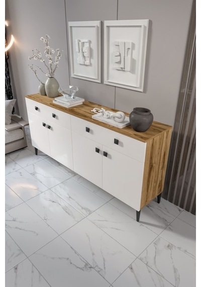 Livia Konsol 180 Cm Aytaşı Ceviz 4 Kapaklı 2 Çekmeceli Modern Konsol Aytaşı