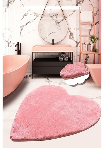 Kalp Pembe 90X90 Cm Yıkanabilir Banyo Halısı