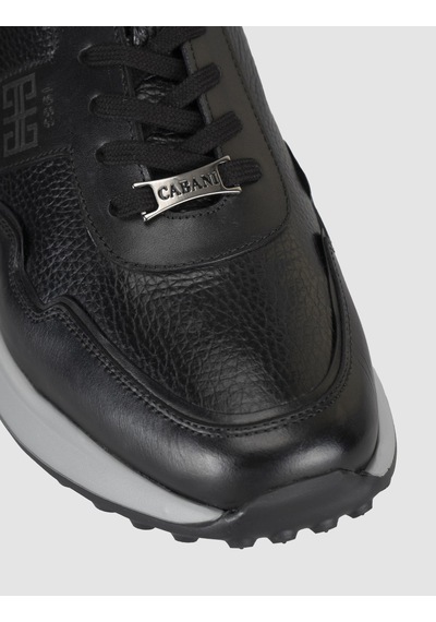Cabani Siyah Erkek Hakiki Deri Sneaker Ayakkabı