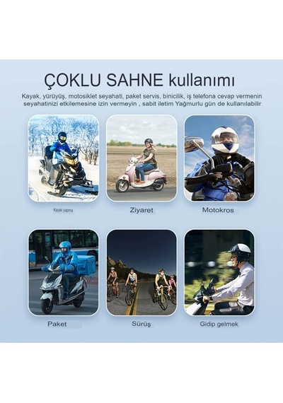 2 Intercom Bağlantılı Su Geçirmez Motosiklet Kask Bluetooth 5.3 300m Intercoom 2.000mah