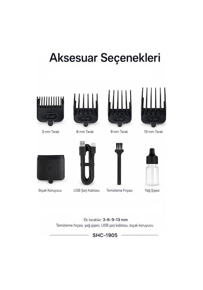 Shc-1905 Şarjlı Saç Kesme Makinesi Kablosuz Kullanım, Ergonomik Tasarım, 4-6 Saat Çalışma Süresi