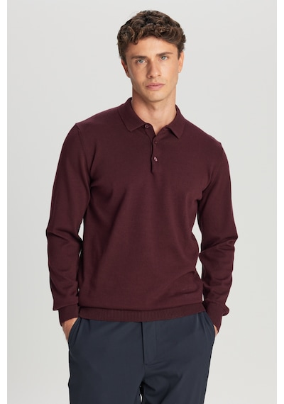 Altınyıldız Classıcs Erkek Bordo Pamuklu Standart Fit Normal Kesim Polo Yaka Triko Kazak