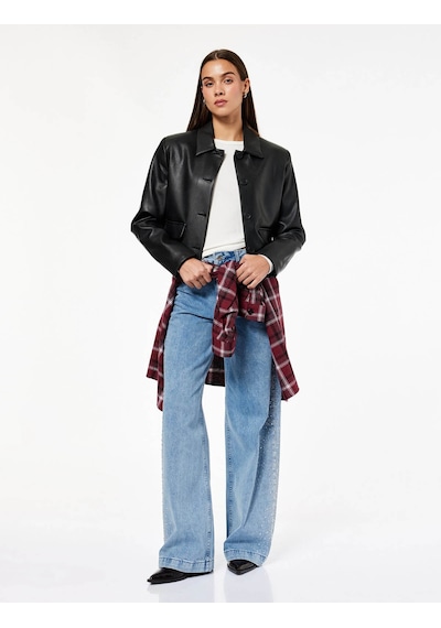 Koton Taş Detaylı Wide Leg İndigo Kadın Jean Pantolon 7wal40025md