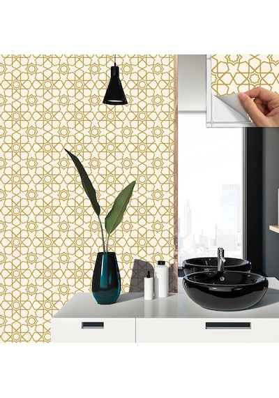 Tink Kendinden Yapışkanlı Gold Selçuklu Desenli Pvc Karo 30x30 Cm