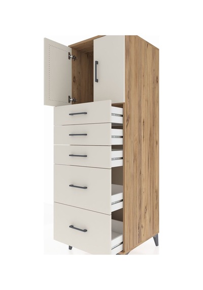 Kronos Dolap Tek Raflı 5 Çekmeceli 2 Kapaklı 60x59x182 Çam-ay... Çam