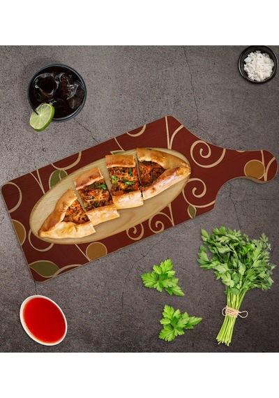Bk Gift Retro Motif Tasarımlı Dikdörtgen Şeklinde Doğal Ahşap Servis Ve Sunum Tabağı Model 1