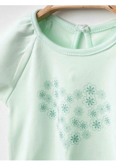 Zekids Kız Bebek Organik Pamuklu Anvelop Kesim Etekli Takım-15914 Yesil