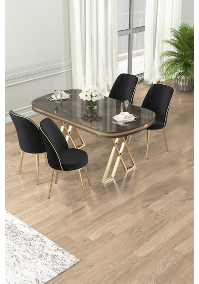 Canisa Lai Serisi 90x168 Lak Panel Antrasit İroni Masa Ve 4 Siyah Sandalye Gold Kaplama Ayak Antrasit İroni Masa Siyah Sandalye Ayaklar Gold Canisa Lai Serisi 90x168 Lak Panel Antrasit İroni Masa Ve 4 Siyah Sandalye Gold Kaplama Ayak Antrasit İroni Masa Siyah Sandalye Ayaklar Gold