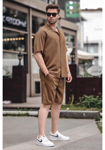 Madmext Erkek Kahverengi Basic Oversize Gömlek Takımı 5588