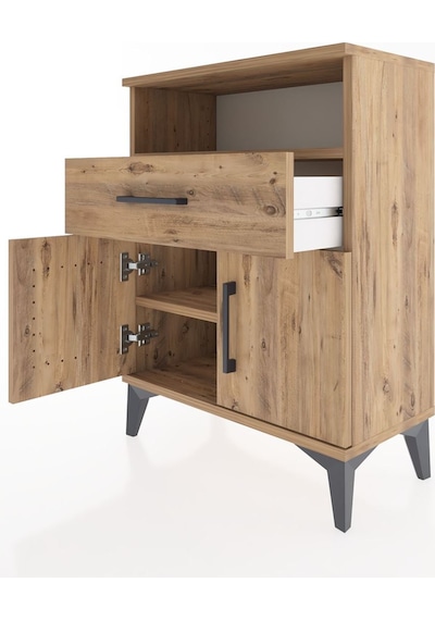 Arges Komodin 2 Raflı Tek Çekmeceli 2 Kapaklı 60x30x80 Çam-çam Atlas Çam