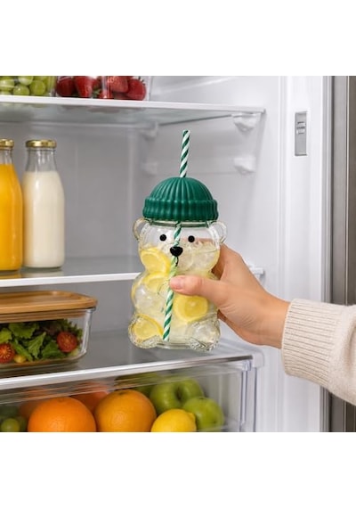 Cam Pipetli Çizgili Kapaklı Özel Tasarım Cam Ve Meşrubat Bardağı Şeffaf Diğer