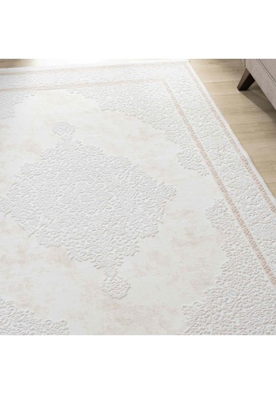 Krem Bej Klasik Madalyon Desenli Halı - Mk0562bjl