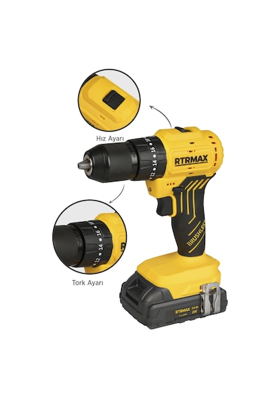 Rtrmax RTS5012 Şarjlı Darbeli Matkap Kömürsüz 54 Nm 2x2 Ah 20V Çift Akü S-Lion