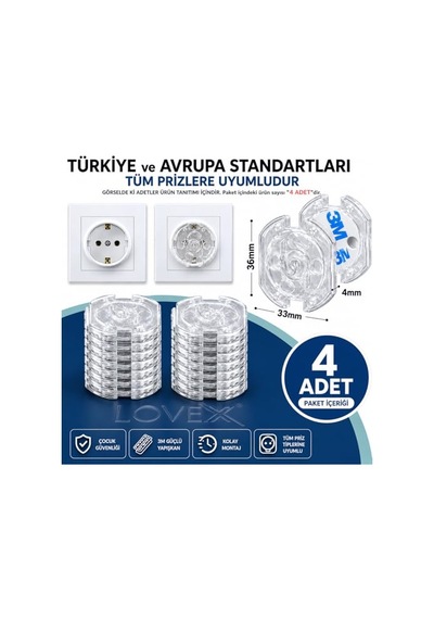 Şeffaf Otomatik Kapanan Priz Koruyucu 4 Adet Çocuk Ve Bebek Güvenlik Kapağı 3m Yapışkanlı Priz Koruma Kil