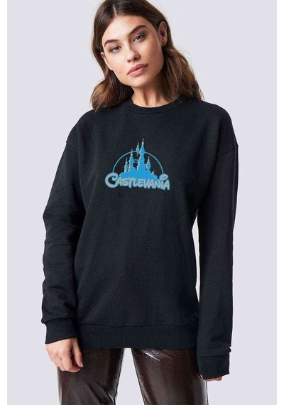Castlevania Pixel Logo Baskılı Siyah Kadın Sweatshirt