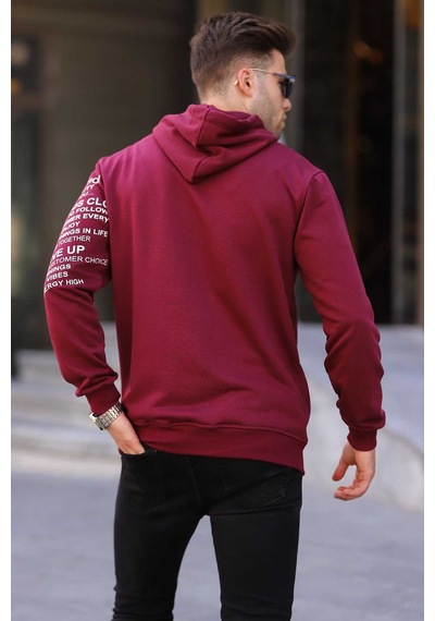Madmext Bordo Baskılı Kapüşonlu Sweatshirt 6009 Bordo