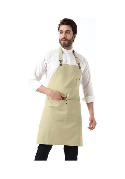 Barista Boyundan Askılı Önlük Çift Cepli - Bej-12183 Bej