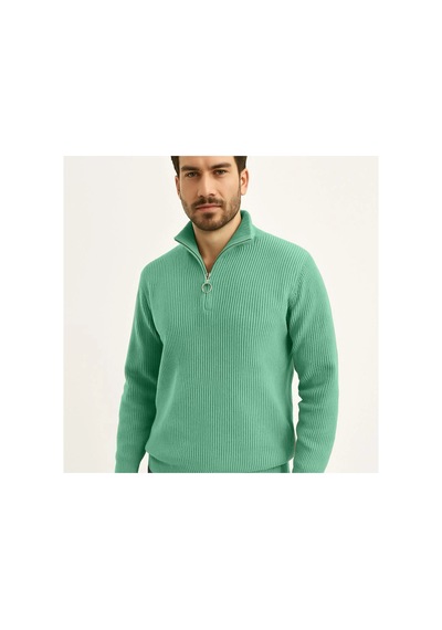 Erkek Fitilli Triko Kazak 2 Li Set Mint Yeşili Siyah Kalın Dokuma Pamuklu Regular Fit V
