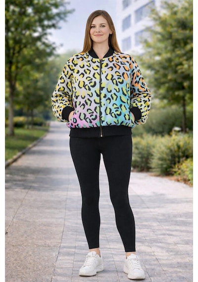 Alexandergardi Leopar Desenli Fermuarlı Sweatshirt Siyah
