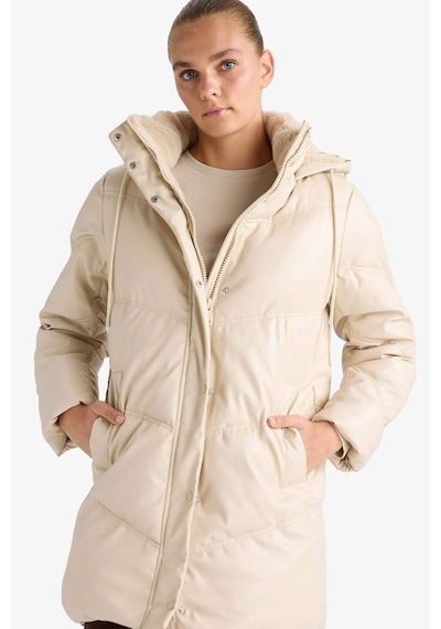 Defacto Su Geçirmez Relax Fit Kapüşonlu Suni Deri Parka F2884ax26sper170 Ekru-er170