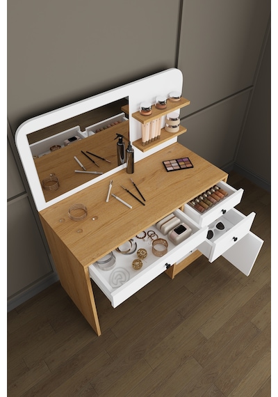 Modern Çekmeceli Aynalı Makyaj Masası %100 Mdf Takı Düzenleyici Dolap Mam02 Beyaz - Karına Modern Çekmeceli Aynalı Makyaj Masası %100 Mdf Takı Düzenleyici Dolap Mam02 Beyaz - Karına
