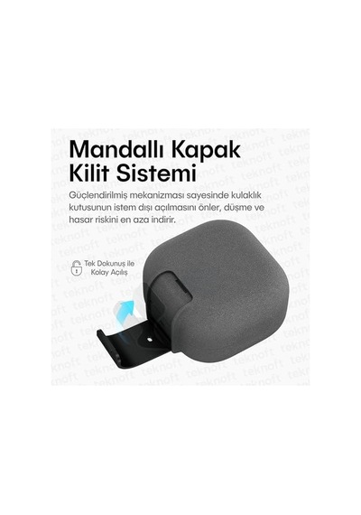 Galaxy Buds 4 Pro Ve Buds 4 İle Uyumlu Mandallı Kapak Kilit Sistemli Kumlanmış Mat Dokulu Darbelere Dayanıklı Hibrit Kılıf Gri, Galaxy Buds 4 Pro/4