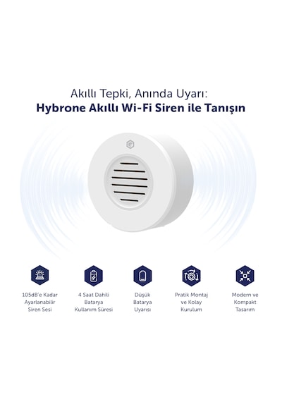 Hybrone Akıllı İç Ortam Siren Uzaktan Kontrol Ayarlanabilir Ses Süresi Yangına Dayanıklı
