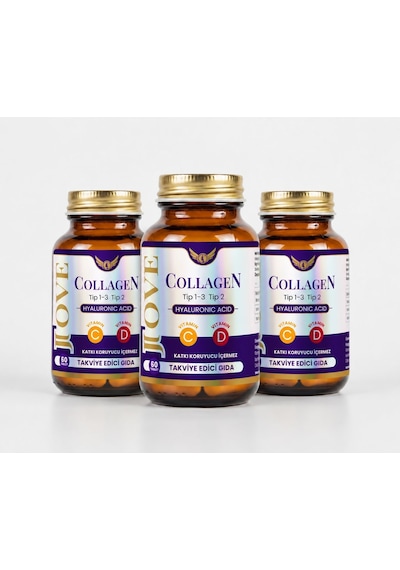 Jove Collagen Komplex Kollajen Tip 1-2-3 Hidrolize Kollajen Peptit Hyaluronik Asit C ve D3 Vitamini 3 x 60 Tablet