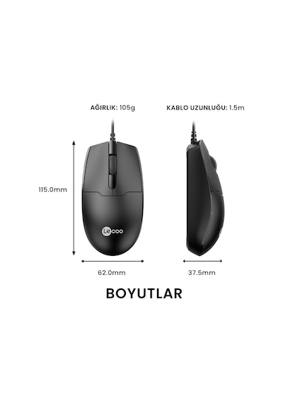 Lecoo MS101 USB Kablolu 1200DPI 3 Tuşlu Optik Mouse