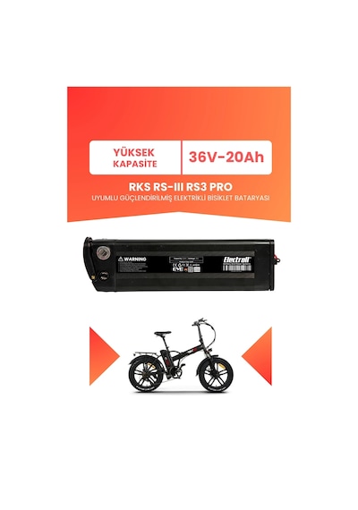 Rks Rs-ııı Rs3 Pro Uyumlu 36v 20ah Elektrikli Bisiklet Bataryası Siyah