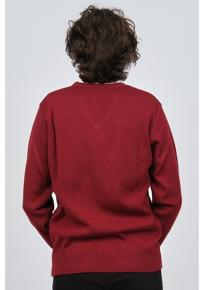 Pave Erkek V Yaka Desenli Yün Kazak 4539072 Bordo Bordo