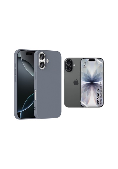 Apple Uyumlu iPhone 17 Içi Kadife Lansman Kılıf Ve Mat Seramik Tam Kaplayan Cam Ekran Koruyucu Gri