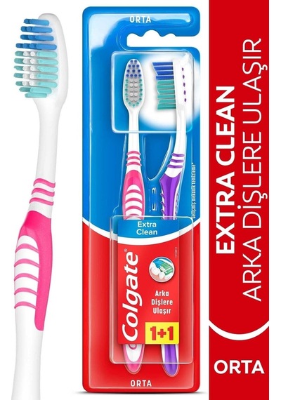 Colgate Extra Clean Dil Temizleyicili Arka Dişlere Uzanan Diş Fırçası Orta 2'li