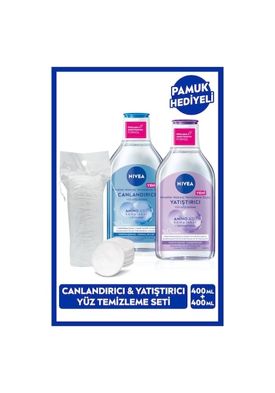 Canlandırıcı Ve Yatıştırıcı Micellar Makyaj Temizleme Suyu Seti 400ml, Amino Asit, Pamuk Hediyeli