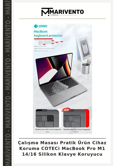 Çalışma Masası Pratik Ürün Cihaz Koruma Coteci Macbook Pro M1 14/16 Silikon Klavye Koruyucu