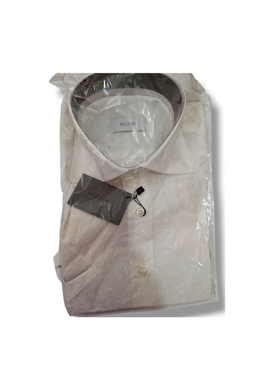 M Pamuk Cepsiz Slim Fit Kendinden Çiçek Desenli Kremrengi Kısa Kollu Erkek Gömlek Krem