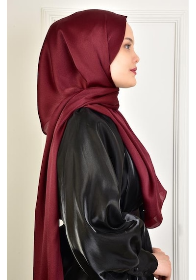 Burden Ipek Janjan Saten Şal Bordo Bordo