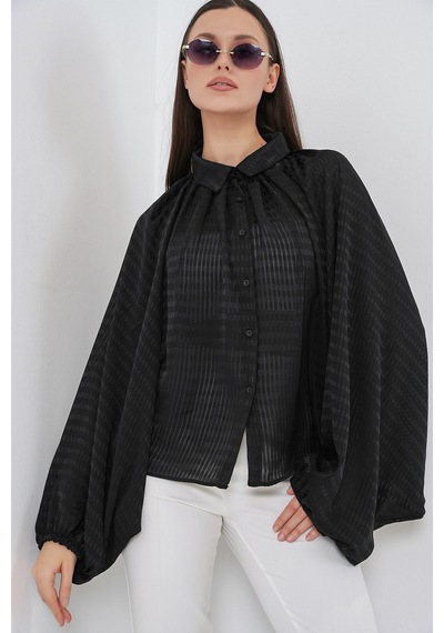 Bigdart Kadın Yarasa Kol Oversize Gömlek 20368 - Siyah
