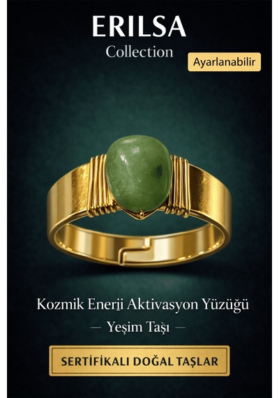 Sertifikalı Yeşim Taşı Doğal Taş Yüzük Ayarlanabilir - Bakır Üzer Çok Renkli