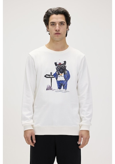 Bad Bear Panther Crewneck Off White Erkek Beyaz Bisiklet Yaka Sweatshirt 001