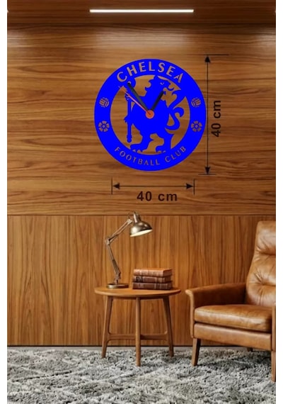 Mey İthalat Chelsea Fc Logolu Ahşap Duvar Saati - 40x40 Cm Taraftar Hediyesi Çok Renkli