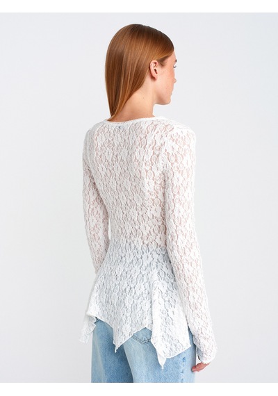 Dilvin 60433 Düğmeli Peplum Dantel Hırka-ekru Ekru