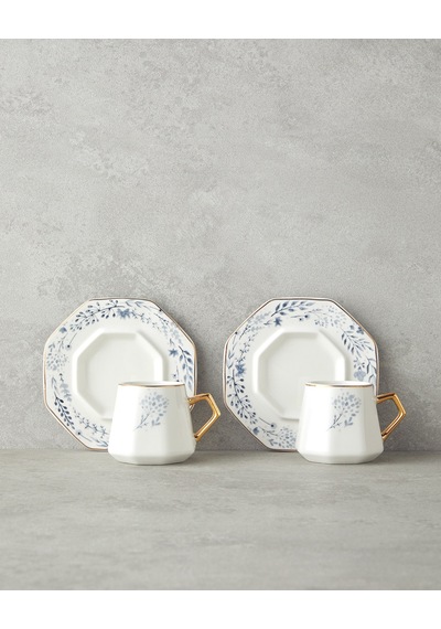English Home Dreampetal New Bone China 12 Parça 6 Kişilik Kahve Fincan Takımı 80 Ml Mavi Mavi