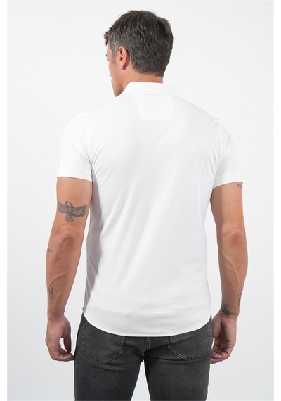İmza Beyaz İtalyan Yaka Kısa Kol Cepsiz Slim Fit Pamuklu Gömlek 1004260158
